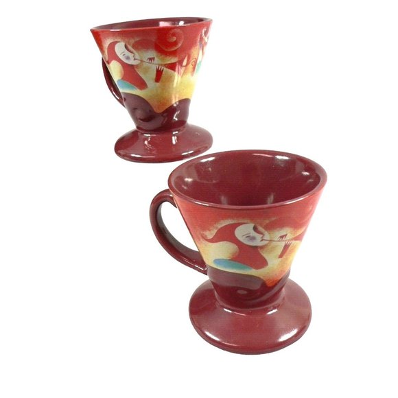 Expresso Cups Mardi Gras Jester Musical Image Signed Linda Frichtel 1999 in Gold - Picture 11 of 11